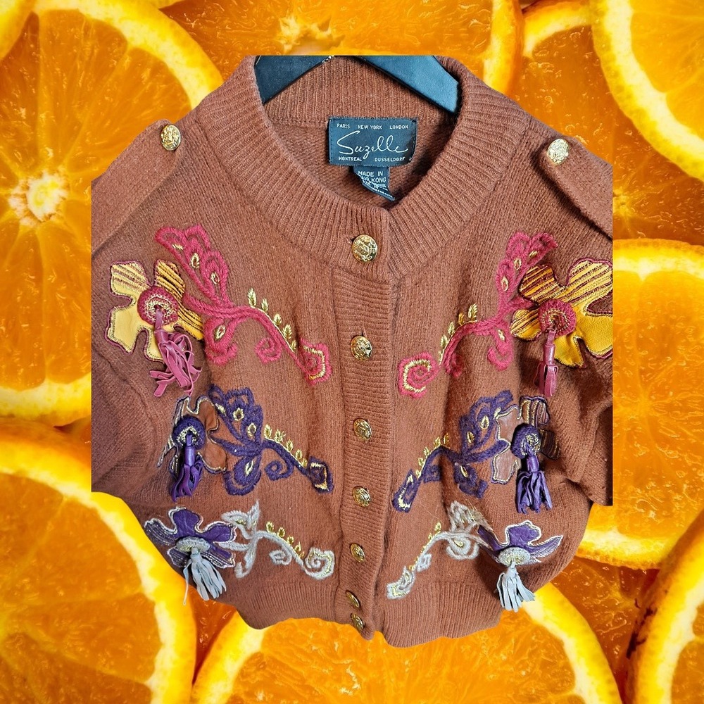Suzelle Embellished Knit Cardigan Sweater  Angora Lambswool Blend Women's Medium - Picture 4 of 12